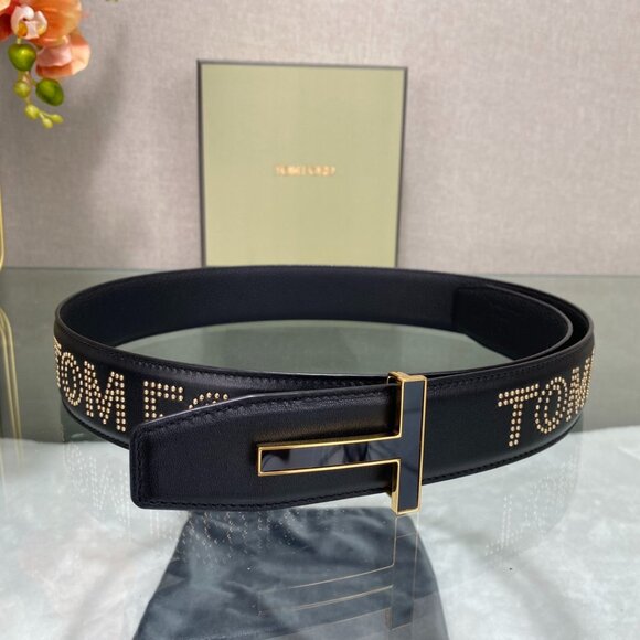 Tom Ford Black Belt with Gold Buckle